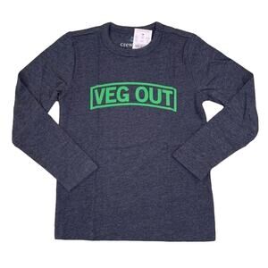 NWT J. Crew Boys' Blue W/Green "Veg Out" Graphic Long Sleeve T-Shirt